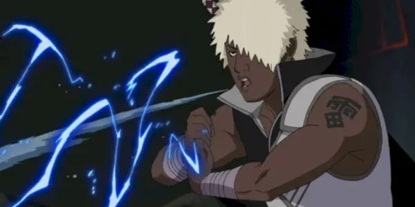 Darui usando um jutsu relâmpago em uma captura de tela da adaptação para anime de Naruto: Shippuden.