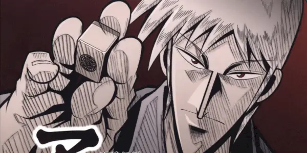 Akagi Shigeru Akagi drží kus mahjoingu
