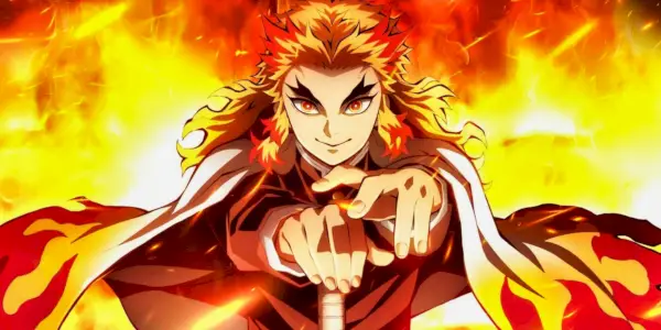 Kengoku circondato dal fuoco in Demon Slayer