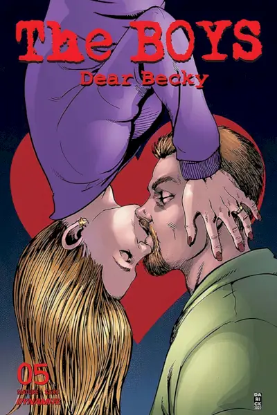 The Boys: Dear Becky #5, Spider-Man hyldest cover, Annie hænger på hovedet og kysser Hughie.