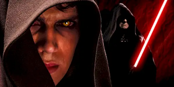 Žluté oči Anakin Skywalker a světelný meč Palpatine Red