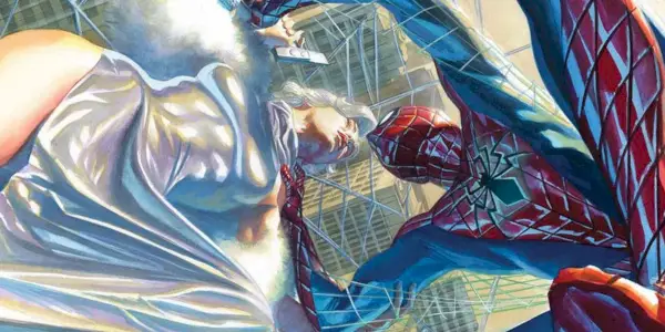 シルバーセーブルにキスするスパイダーマン。