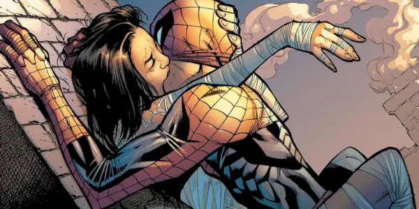 シルクにキスするスパイダーマン。