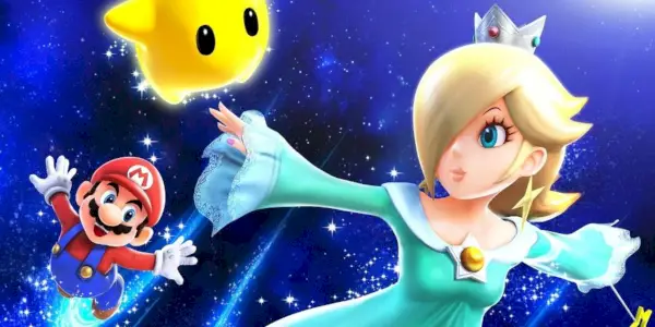 Rosalina vola accanto a Mario in Super Mario Galaxy
