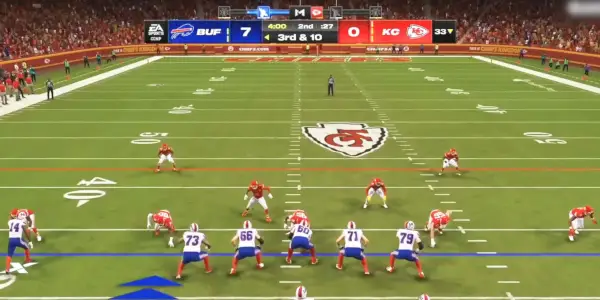 Madden 24 Buffalo Bills vs obranná a útočná línia Kansas City.