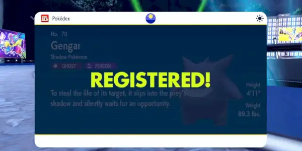 텍스트가 포함된 Pokemon Scarlet 및 Violet의 Gengar에 대한 Pokedex 항목