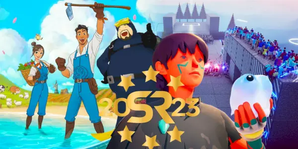 Billeder fra indie-spil inklusive Dave the Diver med Screen Rant 2023-logoet øverst.