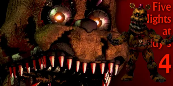 Nightmare Fredbear animatronic nad bannerom Five Nights At Freddy