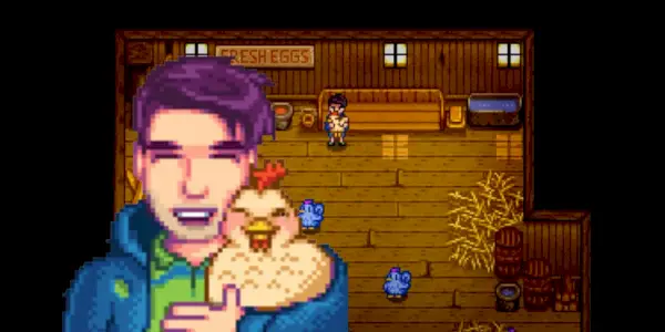 Stardew Valley Shane com suas galinhas