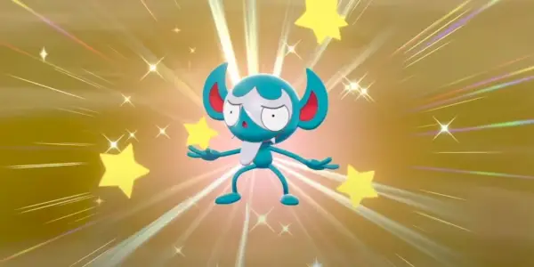 Impidimp מבריק מוציא את לשונו החוצה בחרב ומגן פוקימון.