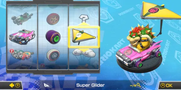 Mario Kart Bowser Badwagon Kart Cyber Slick Reifen und Super Glider