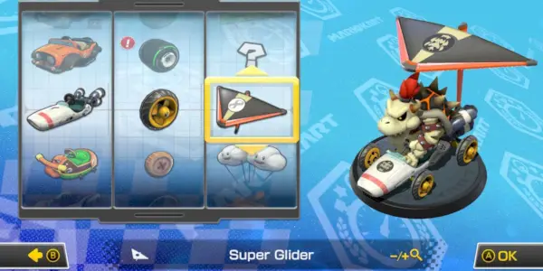 Mario Kart Dry Bowser B Dasher Kart Metallreifen und Super Glider