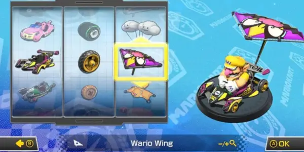 Mario Kart Wario Circuit Spezielle Metallreifen und Wario Wing