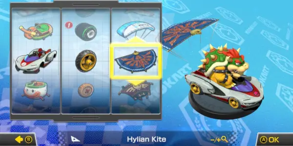 Mario Kart Bowser P Wing Kart Metallreifen und Hylian Kite