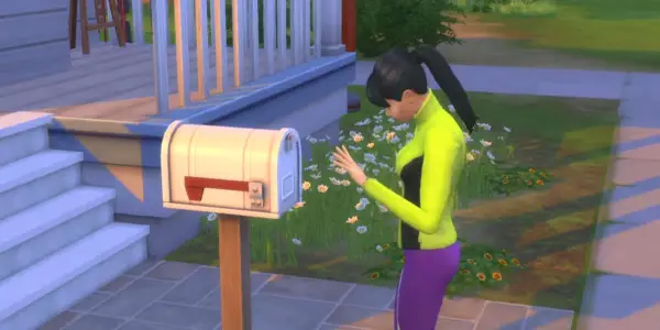 Sim kontroluje poštovú schránku v The Sims 4