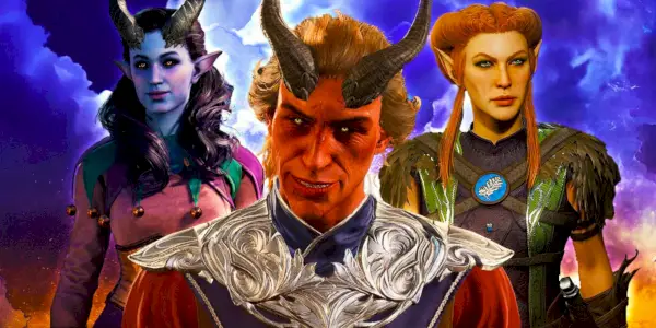 Alfira un bardo tiefling, Rolan un mago tiefling e Kagha un druido elfo di Baldur