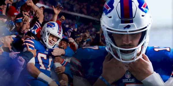 Sportowiec z okładki Madden NFL i wiwatująca publiczność.