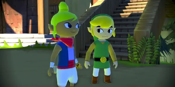 Tetra e Link estão lado a lado em Wind Waker.