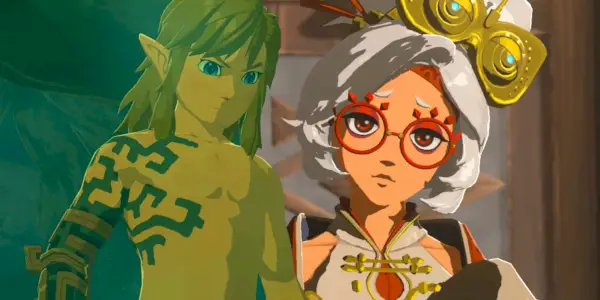 Link no lado esquerdo da imagem sem camisa, ao lado de Purah à direita.