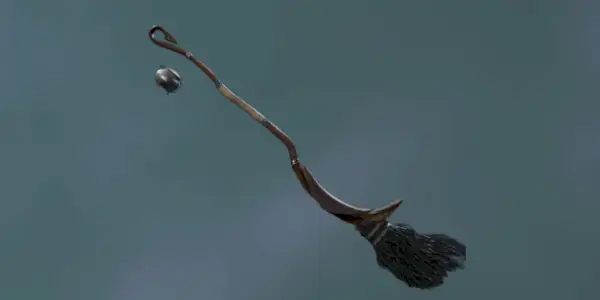 En gengivelse af Aeromancer Broom i Hogwarts Legacy mod en grå baggrund.