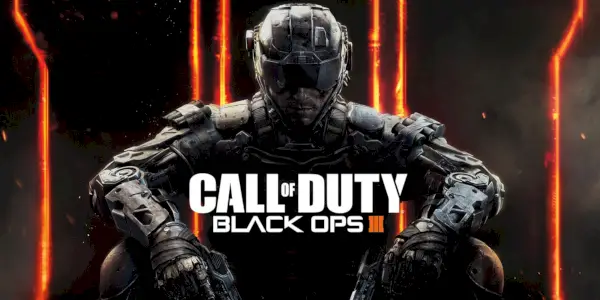 Call of Duty: Black Ops 3-logo med mand og to våben.