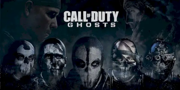 Call of Duty Ghosts plakat med spøgelsers ansigt og andre masker.