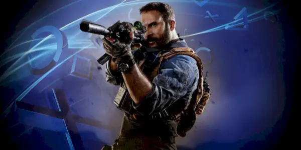 Kaptajn John Price fra Call of Duty mod en PlayStation-baggrund