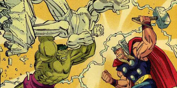 Hulk lutando contra Thor nos quadrinhos da Marvel