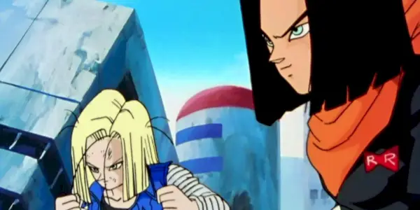 Android 17 a Android 18 predtým, ako ich zabijú Trunks v Dragon Ball