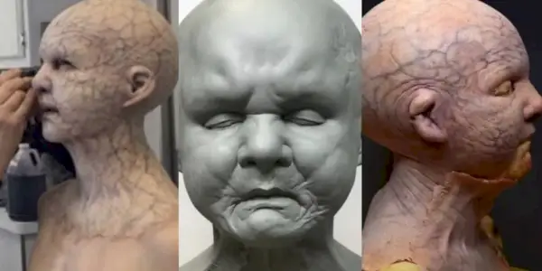 Rozdelený obrázok vývoja pôvodného dizajnu pre monštrá z Bird Box