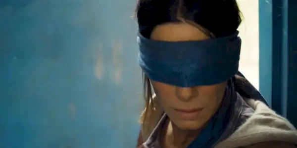 Sandra Bullock so zaviazanými očami v Bird Box