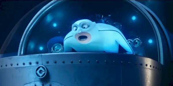 Despicable Me 3에서 미니언즈와 함께 배를 타고 떠나는 드루