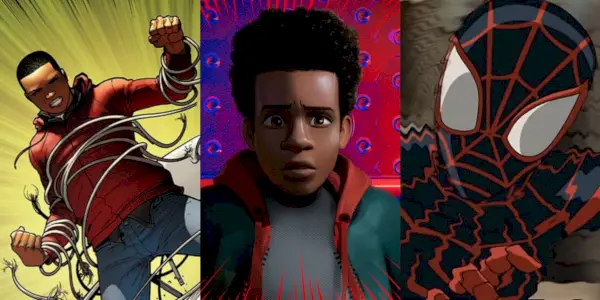 만화, Into The Spider-Verse 및 애니메이션 시리즈의 Miles Morales 분할 이미지