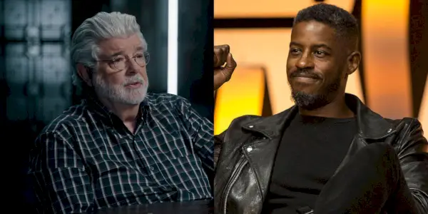 Delt bilde av George Lucas og Ahmed Best fra Star Wars