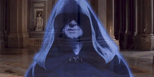 Darth Sidious snakker til Trade Federation om Naboo i Star Wars.