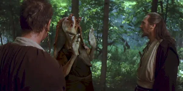 Jar Jar Binks møter Obi-Wan og Qui-Gonn for første gang i Star Wars