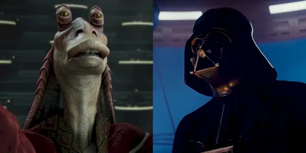 Delt bilde av Jar Jar Binks og Darth Vader fra Star Wars