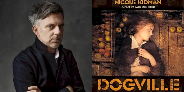 Geteiltes Bild, das PTA und das Poster für Dogville zeigt