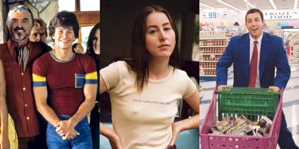 Geteiltes Bild von Dirk in Boogie Nights, Alana in Licorice Pizza und Barry in Punch Drunk Love