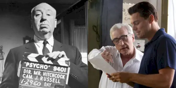 Geteiltes Bild mit den Regisseuren Alfred Hitchcock und Martin Scorsese