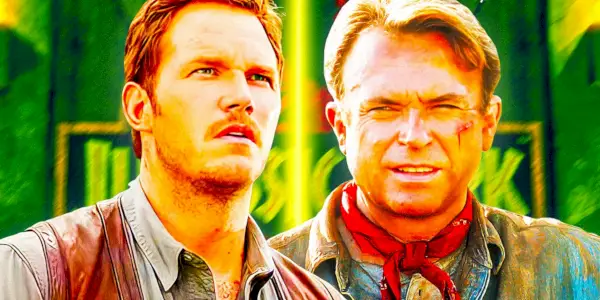 Chris Pratt jako Grady Owen z Jurassic World i Sam Neill jako Alan Grant z Jurassic Park