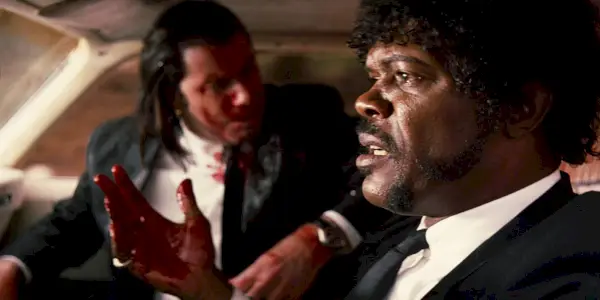 Pulp Fiction Vincent Vega a Jules v aute pokrytom Marvinom