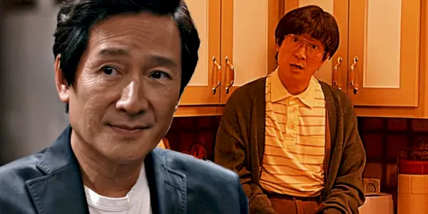 Colagem de Ke Huy Quan como Jamie Yao e Freddy Wong em American Born Chinese.