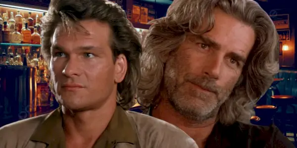 Patrick Swayze ako Dalton a Sam Elliott ako Wade Garrett vo filme Road House 1989