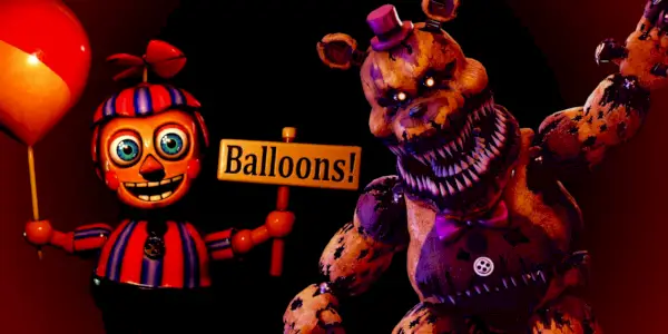 Dette billede viser Nightmare Fredbear og Balloon Boy fra Five Nights At Freddy