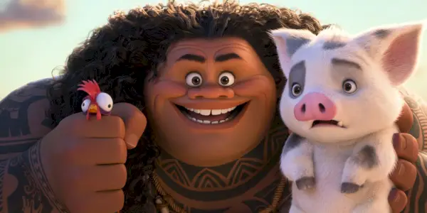 Dwayne Johnson spricht Maui, hält Hei Hei und Pua, Ocean 2