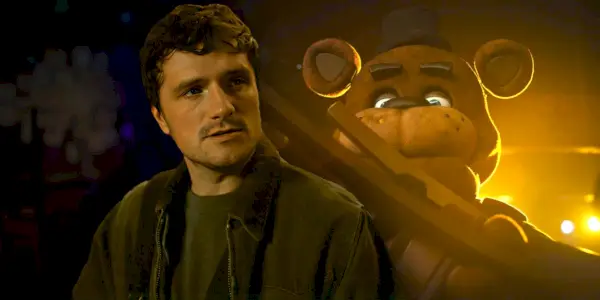 Josh Hutcherson ako Mike pri pohľade na Freddyho vo filme Five Nights at Freddys