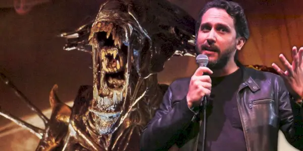 El director de Alien Romulus, Fede Alvarez, superpuesto a imágenes de una reina xenomorfa gritando