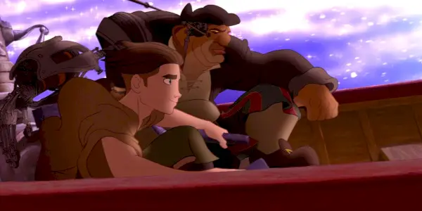 Jim Hawkins a Long John Silver Riding Ship