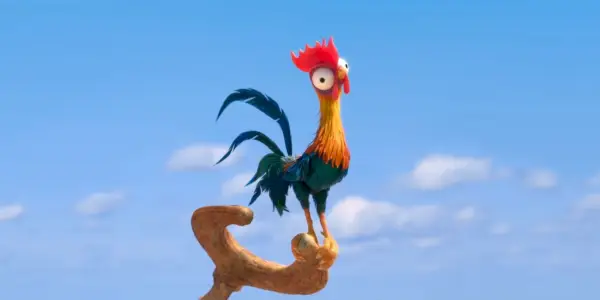 Heihei stojący na patyku w Moanie